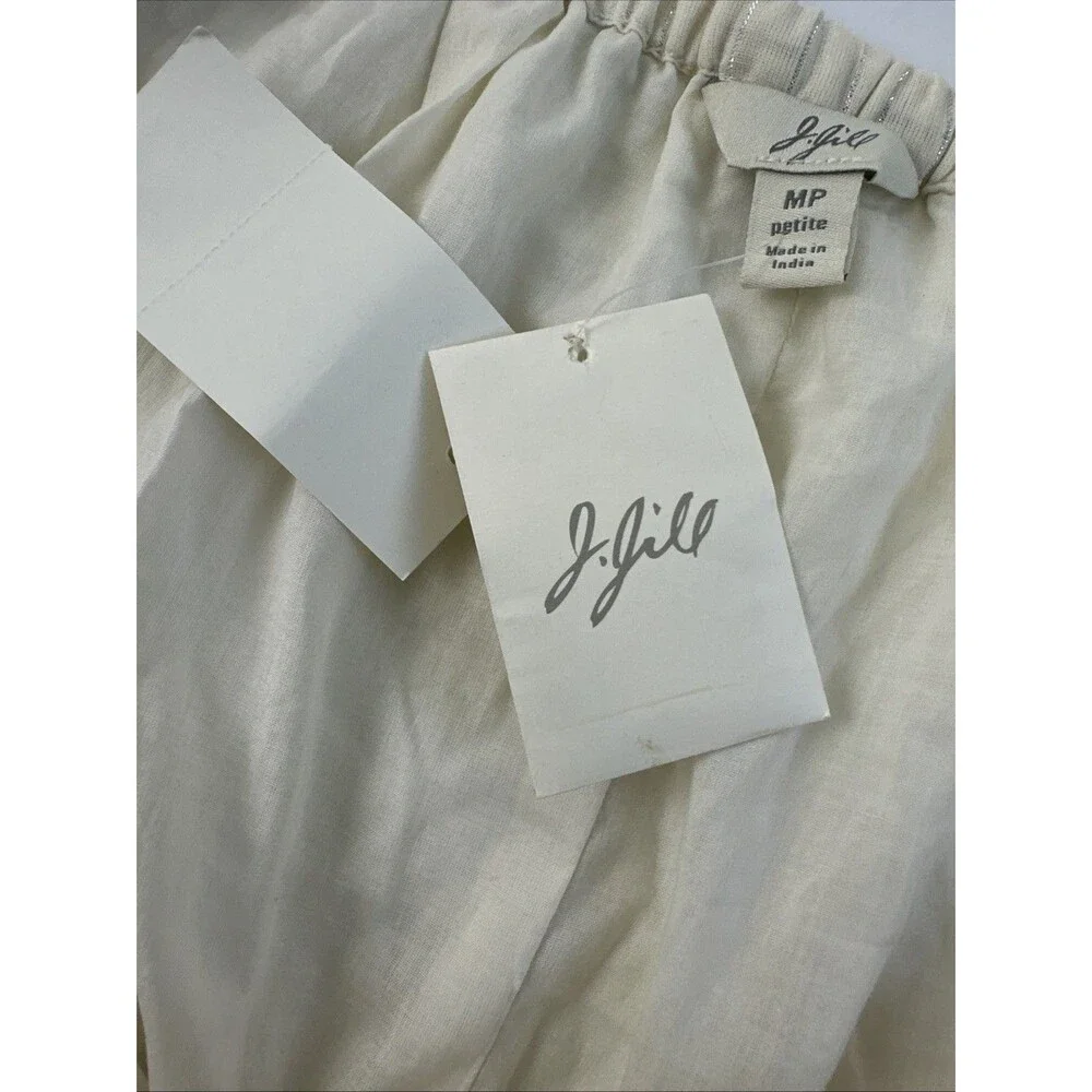J Jill Tiered Maxi Skirt Sequins Ivory Drawstring Whimsey Cottage Fairy Petite M